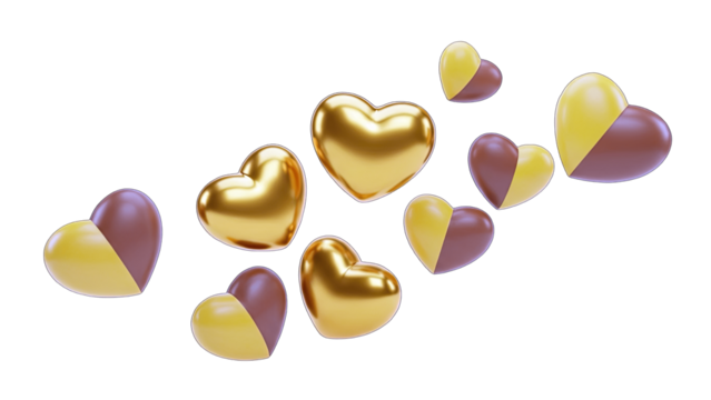 Golden and Two-Tone Hearts Floating on White Background - Powered by Adobe