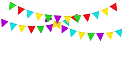 Colorful party bunting flags isolated on transparent background