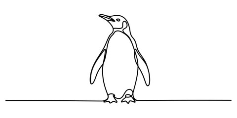 Minimalist single line drawing of a penguin standing on a flat surface Vector, illustration © Digital Illustration