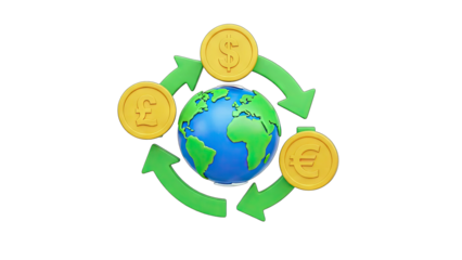 Global Currency Exchange with Arrows and Globe
