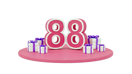 Number 88 with Gifts on Pink Platform - Celebration Concept