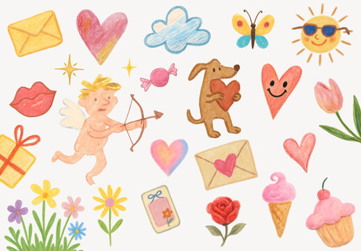 Whimsical Colorful Playful Cute Illustrations Design Set