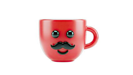 Red Coffee Cup with Mustache and Face on White Background