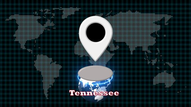Tennessee state map location animation with pulsing pin, USA geographic map pointer for travel and regional news