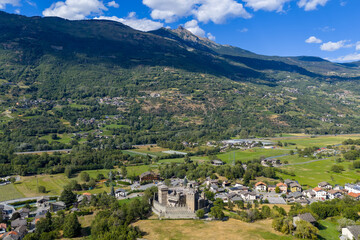Obraz premium Fenis Castle and valley landscape - Fenis, Italy
