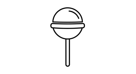 Minimalist Black And White Line Art Icon Of A Sweet Round Lollipop On A Stick With Pixelated Edges On A White Background