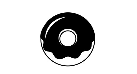 Minimalist Black And White Donut Icon With Glaze Highlight And Simple Line Art Design Isolated On White Background