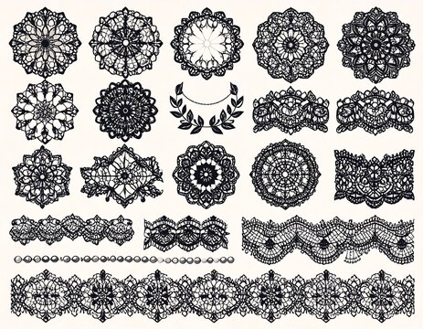 Black lace patterns and elements arranged on a light background