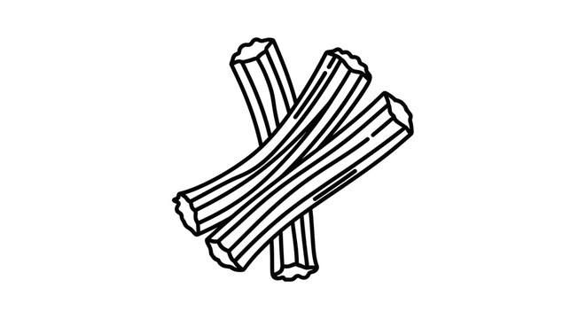 Minimalist Black And White Line Art Illustration Of Three Crunchy Fried Churro Sticks Crossed In A Bundle On A Plain White Background