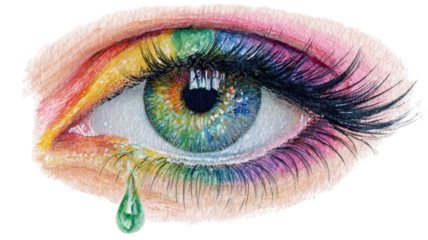 Artistic human eye featuring detailed iris textures expressive gaze surreal visual depth isolated on white background