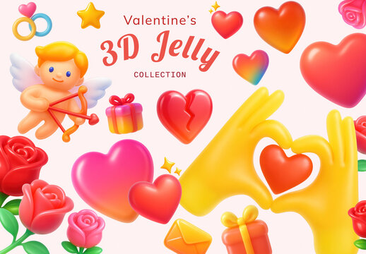 Colorful 3D Valentine's Design Set