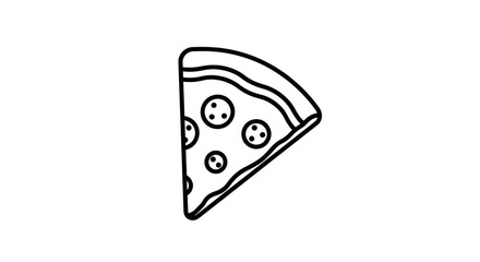 Minimalist Black And White Line Drawing Of A Pepperoni Pizza Slice With Thick Outline And Circular Toppings On White Background For Food Menu Design