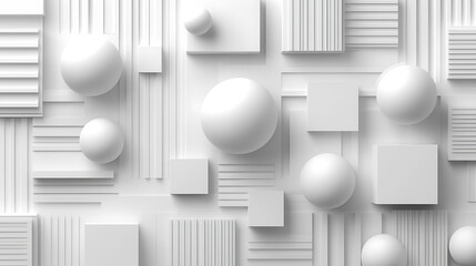 White geometric background, abstract 3d pattern, soft cube and sphere, minimal design texture, modern wall panel concept, clean line surface creates calm mood