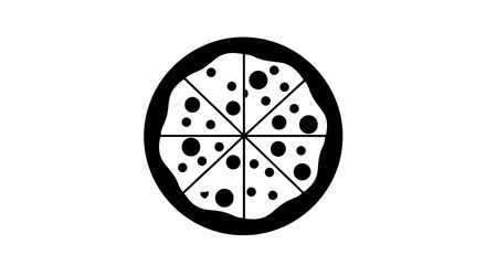 Simple Outline Of A Whole Pizza Divided Into Eight Slices With Pepperoni Toppings And A Thick Black Crust On A White Background