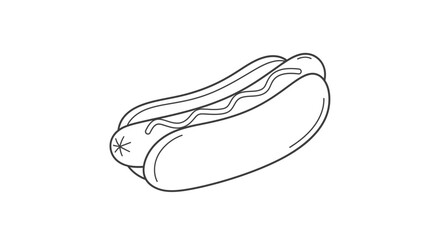 Simple Line Drawing of a Hot Dog with Mustard on a White Background Minimalist Food Illustration