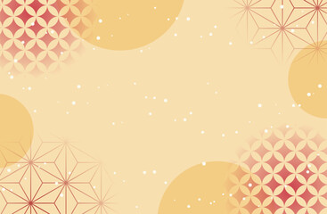 七宝と麻の葉の和柄　金色と赤色の和風背景素材