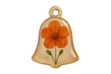 Vintage bell charm featuring pressed orange flower design