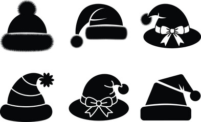 Christmas Hat Silhouette Vector Illustration. Santa Hat, Festive Santa Hat, Santa Claus Holiday Accessory Design, Winter Season Design.