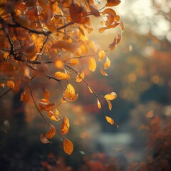 Golden leaves in autumn sunlight