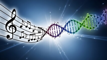 A visual representation of music notes transforming into a DNA helix, symbolizing the intricate connection between sound and genetics.