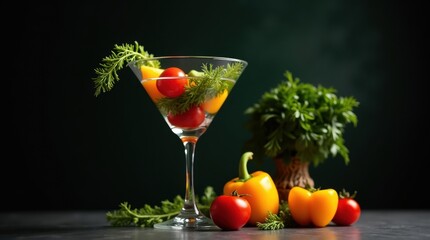 Vibrant tomato cocktail with fresh herbs