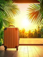 Suitcase Ready for a Tropical Getaway at Golden Hour