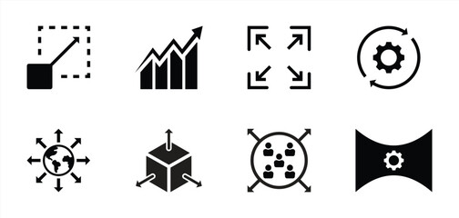 Scalability Icon, Growth, Expansion, Optimization, Network, and System Performance Symbols