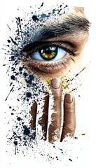 Expressive Eye and Fingers with Abstract Paint Splatters