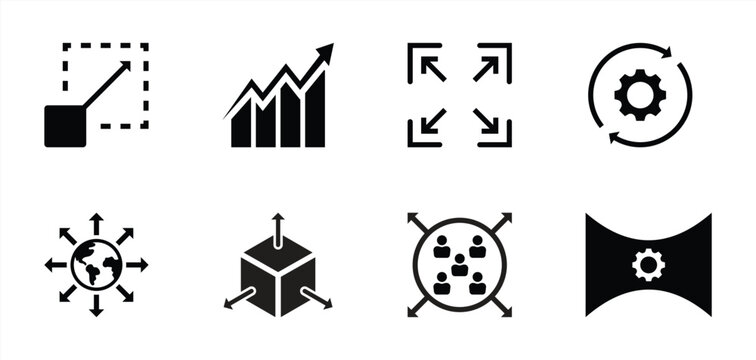 Scalability Icon, Growth, Expansion, Optimization, Network, and System Performance Symbols