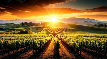 Tuscan Vineyard at Golden Sunset