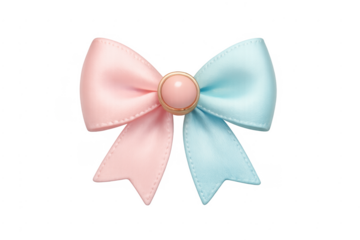 Pink and blue satin bow celebrating gender reveal