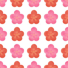 梅の花 シームレスパターン 水彩手描きイラスト 正月 背景