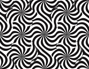 Black and white repeating pattern with optical illusion spiral shapes