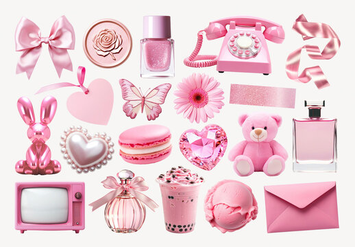 Pink Themed Objects Image Element Set