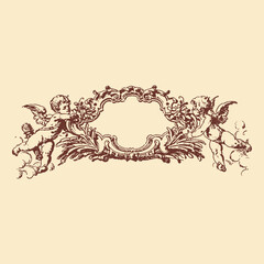 Vintage Baroque Ornamental Frame with Angels Engraving