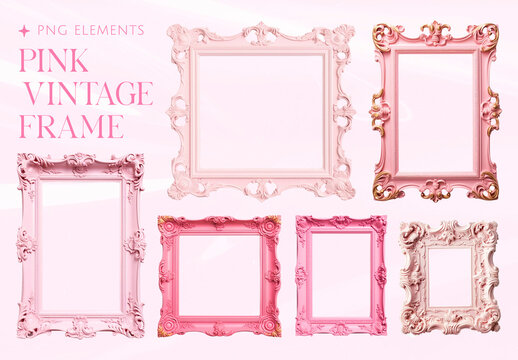 Elegant Pink Vintage Frames Element Design Set