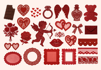 Romantic Red Lace Elements Design Set