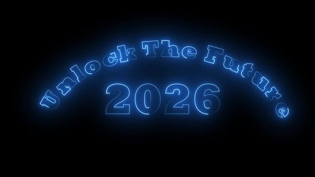Futuristic Concept of Unlock The Future 2026 Animation, Digital Progress and Global Innovation Motion Graphics.