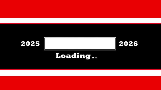 Loading bar 2025-2026 animation with progress status for website UI and app interface, blue digital uploader bar on black background