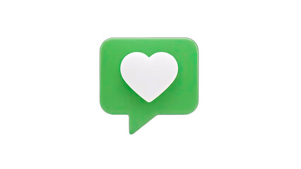 3D Heart in a Green Chat Bubble on White Background