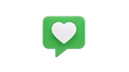 3D Heart in a Green Chat Bubble on White Background