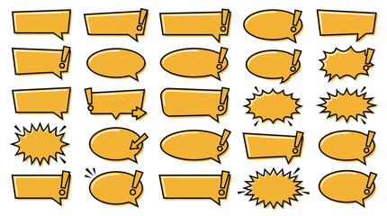 Obraz premium Collection of various yellow cartoon speech bubbles and explosion icons on a white background