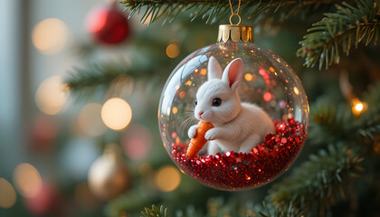 Cute Bunny Inside Christmas Ornament Festive Decoration