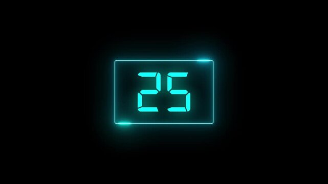 30 seconds countdown timer with neon frame background. countdown timer 30 seconds animation from 30 to 0 seconds. Countdown video.