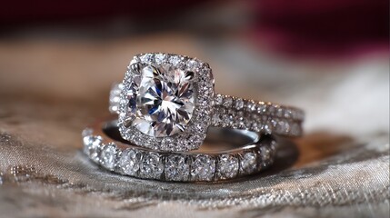 Close-up of engagement diamond rings with brilliant cut stones