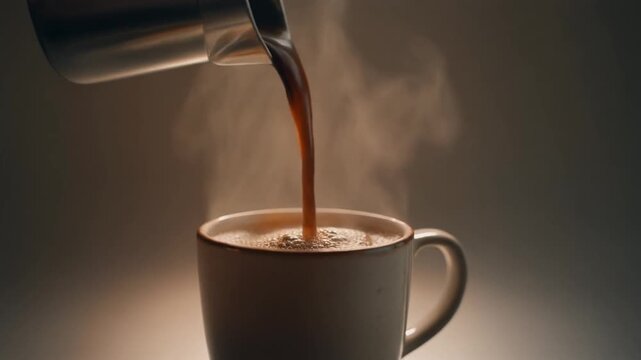 Pouring Fresh Coffee in Minimalist Workspace