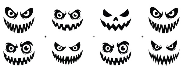 Scary Face Halloween Silhouette Set