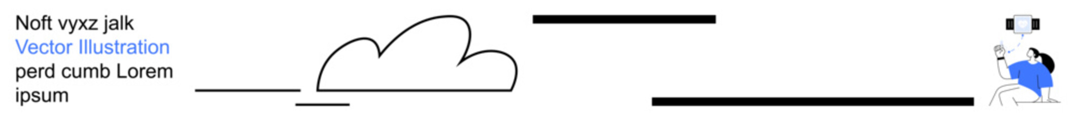 Technology, cloud computing, connectivity, work from home, remote access, data storage. Abstract line drawing of a cloud with a person working at a computer. Technology and cloud computing concepts