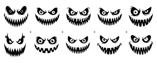 Scary Face Halloween Silhouette Set