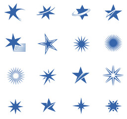 Fototapeta premium Blue star shapes with orbiting swooshes and radiating lines vector graphic illustrating priority ranking, success tiers, highlighted status and energetic motion elements 